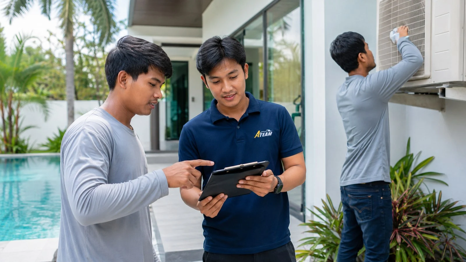 A-Team maintenance team servicing a Hua Hin pool villa
