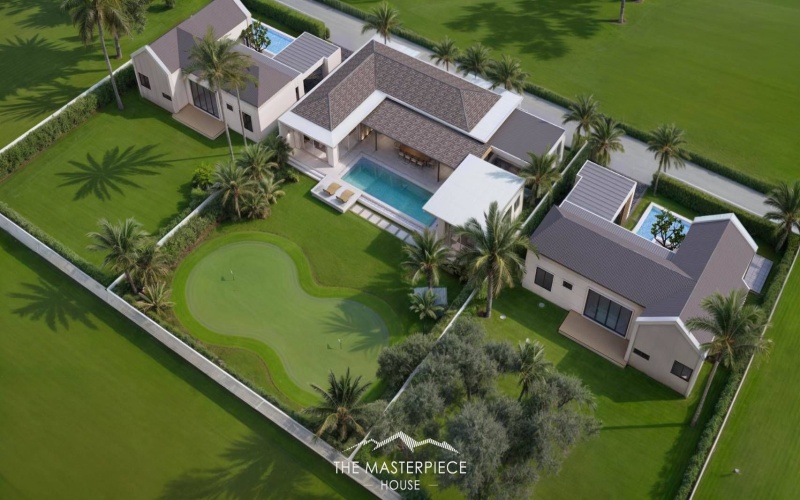 Secure this luxury 3-bedroom, 4-bathroom pool villa in Hua Hin’s Black Mountain area for only 14.5M THB pre-completion. Fully furnished, 319 sqm usable area, 808 sqm land, mountain views, mini golf lawn, and 5-year warranty.