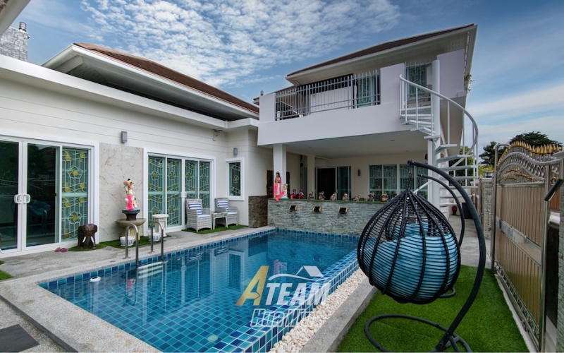 Hua Hin villa for sale, Soi 102 property, Finnish sauna Hua Hin, pool villa Hua Hin, freehold villa Hua Hin, multi-generational home Hua Hin, Hua Hin investment property, guest house villa Hua Hin, no common fee villa Hua Hin, modern villa Hua Hin