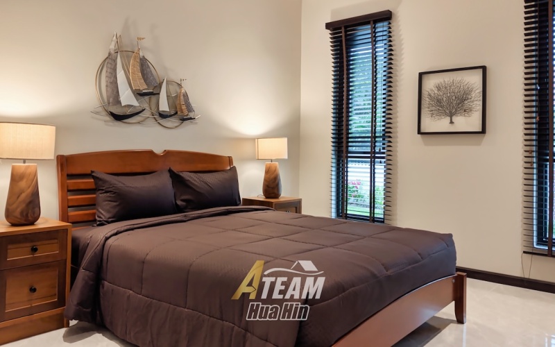 Brand new 3-bedroom pool villa for sale in Khao Tao near the lake. Mountain views, private pool, 160 sqm living space on 106 sqw plot. Price: 8.5M THB.