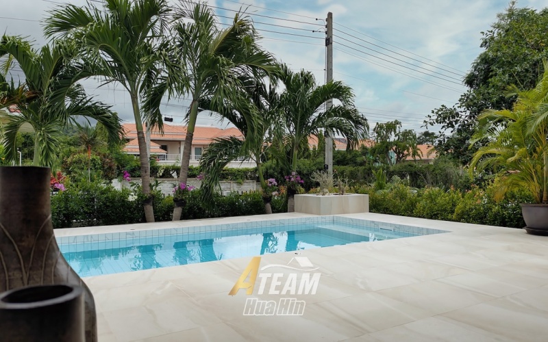 Brand new 3-bedroom pool villa for sale in Khao Tao near the lake. Mountain views, private pool, 160 sqm living space on 106 sqw plot. Price: 8.5M THB.