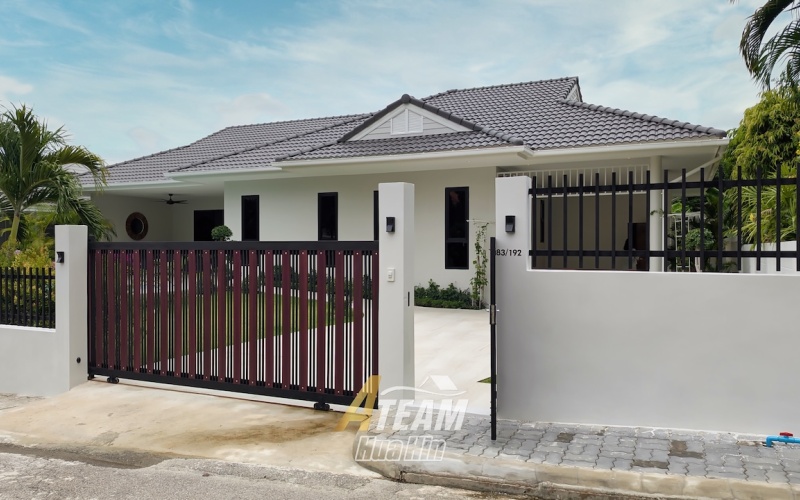 Brand new 3-bedroom pool villa for sale in Khao Tao near the lake. Mountain views, private pool, 160 sqm living space on 106 sqw plot. Price: 8.5M THB.