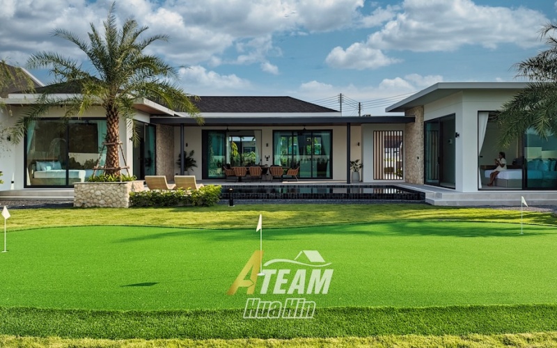Secure this luxury 3-bedroom, 4-bathroom pool villa in Hua Hin’s Black Mountain area for only 14.5M THB pre-completion. Fully furnished, 319 sqm usable area, 808 sqm land, mountain views, mini golf lawn, and 5-year warranty.