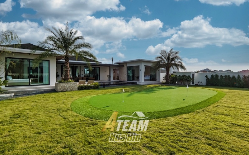 Secure this luxury 3-bedroom, 4-bathroom pool villa in Hua Hin’s Black Mountain area for only 14.5M THB pre-completion. Fully furnished, 319 sqm usable area, 808 sqm land, mountain views, mini golf lawn, and 5-year warranty.