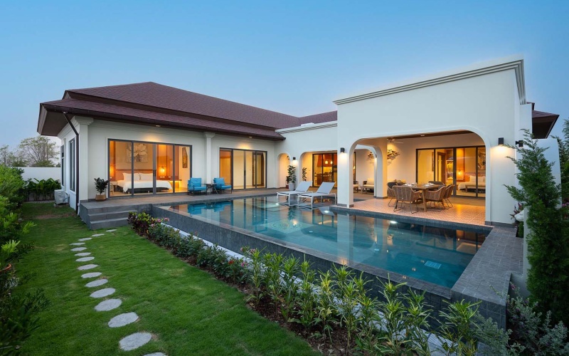 Balinese villa Hua Hin, Black Mountain villa for sale, luxury pool villa Hua Hin, mountain view villa Hua Hin, Hua Hin property for sale, tropical villa Thailand, furnished pool villa Hua Hin, golf area villa Hua Hin, luxury real estate Hua Hin, Black Mountain property