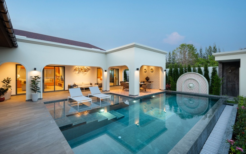 Balinese villa Hua Hin, Black Mountain villa for sale, luxury pool villa Hua Hin, mountain view villa Hua Hin, Hua Hin property for sale, tropical villa Thailand, furnished pool villa Hua Hin, golf area villa Hua Hin, luxury real estate Hua Hin, Black Mountain property