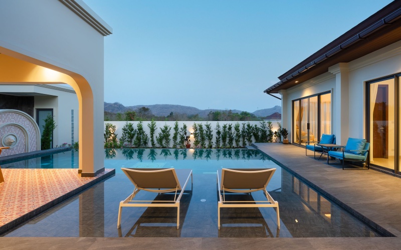 Balinese villa Hua Hin, Black Mountain villa for sale, luxury pool villa Hua Hin, mountain view villa Hua Hin, Hua Hin property for sale, tropical villa Thailand, furnished pool villa Hua Hin, golf area villa Hua Hin, luxury real estate Hua Hin, Black Mountain property